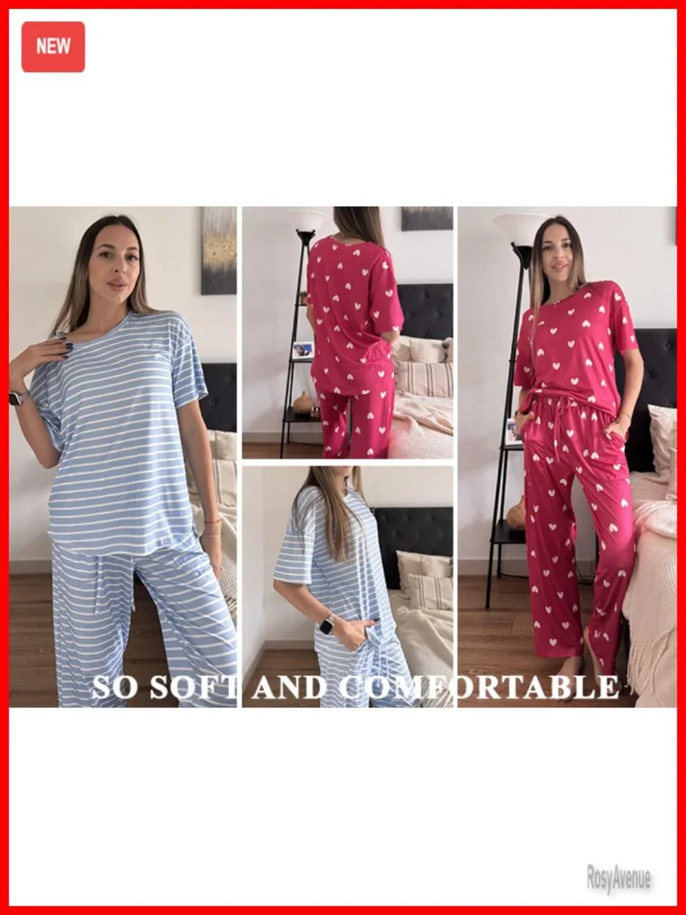 2 Pack Short Sleeve Pajama Sets with Pockets Lounge Set